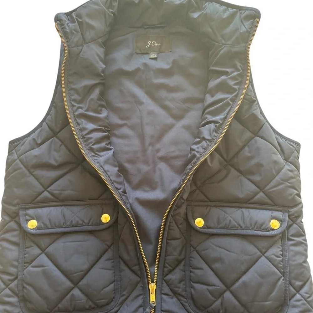 J. Crew Excursion Navy Blue Quilted Medium Puffer Vest with Gold Accents